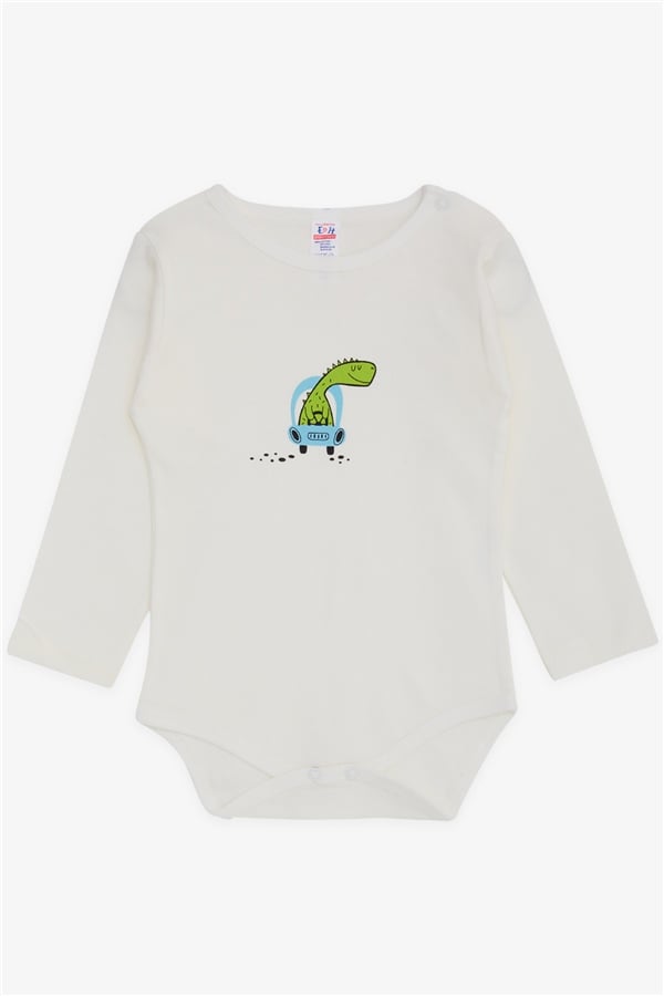 Baby Boy Snap-Button Bodysuit with Dinosaur Print, Ecru (9 Months-3 Years)