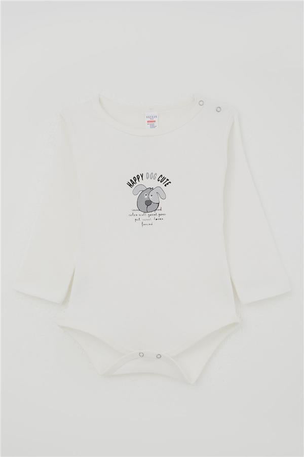 Baby Boy Snap-Button Bodysuit with Cute Puppy Print, Ecru (9 Months-3 Years)