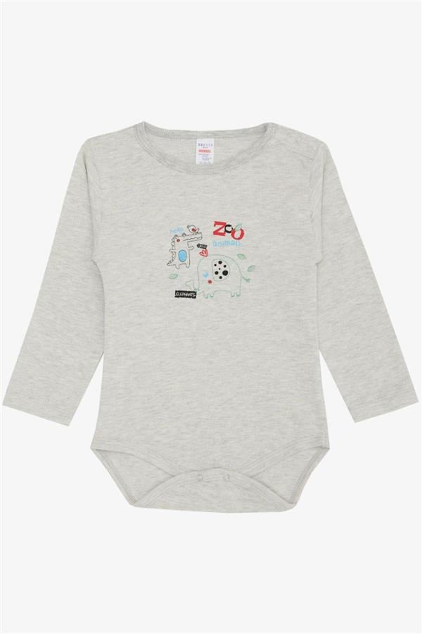 Baby Boy Snap-Button Bodysuit with Zoo Friendly Animals Print, Beige Melange (9 Months-3 Years)