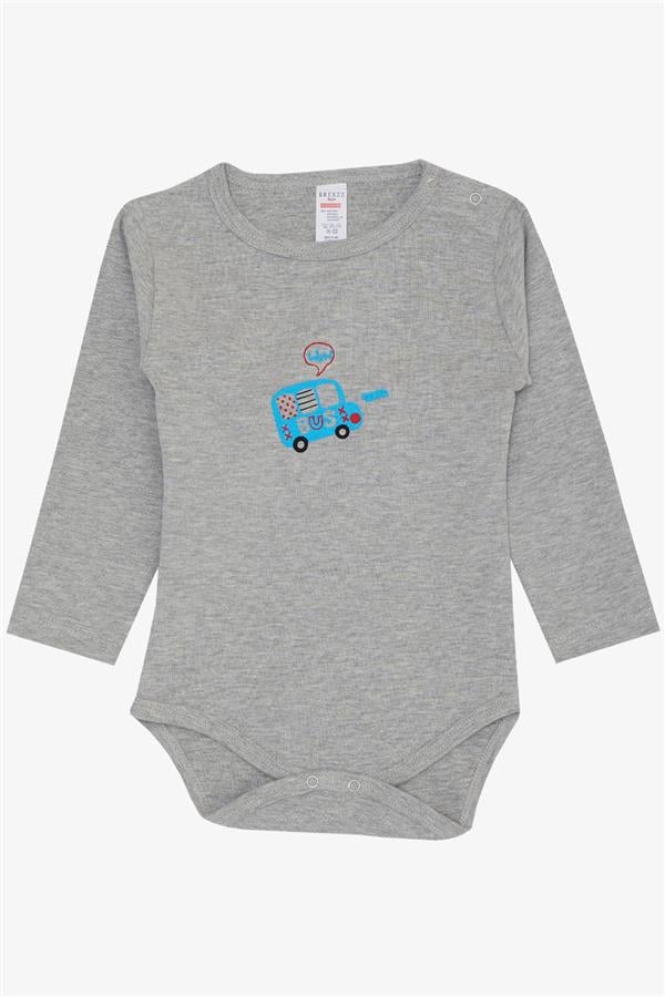 Baby Boy Snap-Button Bodysuit with Car Print, Grey Melange (9 Months-2 Years)