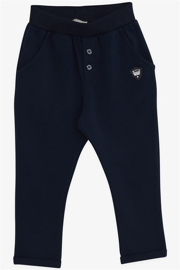 Baby Boy Sweatpants with Emblem, Basic Navy Blue (9 Months-1.5 Years)