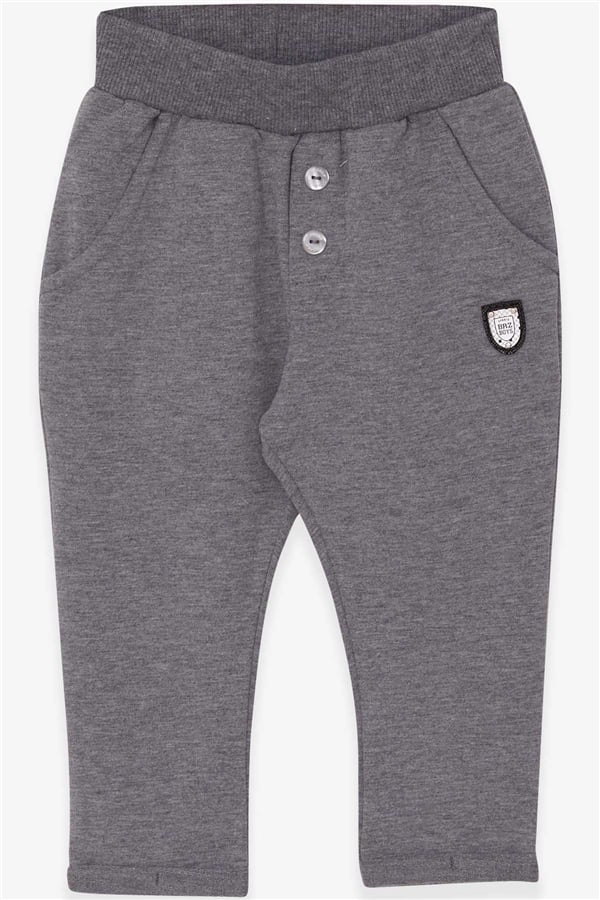 Baby Boy Sweatpants with Emblem, Basic Dark Grey Melange (9 Months-2 Years)