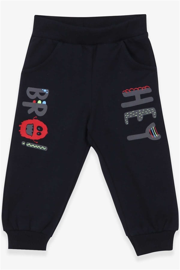 Baby Boy Sweatpants with Printed Pockets, Navy Blue (9 Months-1.5 Years)