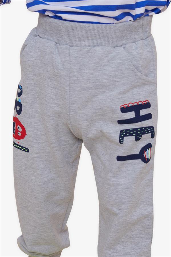 Baby Boy Sweatpants Printed with Pockets, Grey Melange (9 Months-3 Years)