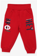 Baby Boy Sweatpants with Printed Pockets, Red (9 Months-1.5 Years)