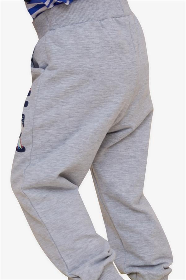 Baby Boy Sweatpants Printed with Pockets, Grey Melange (9 Months-3 Years)