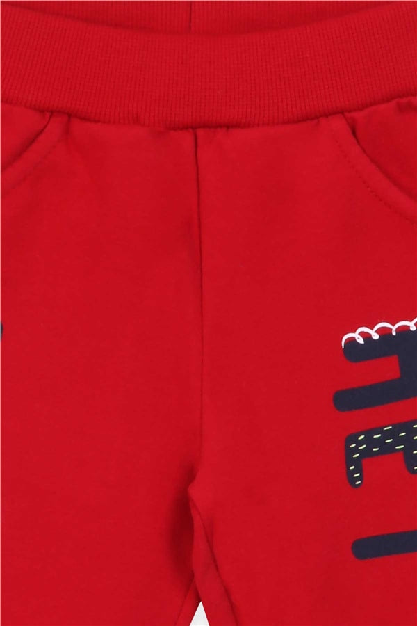 Baby Boy Sweatpants with Printed Pockets, Red (9 Months-1.5 Years)