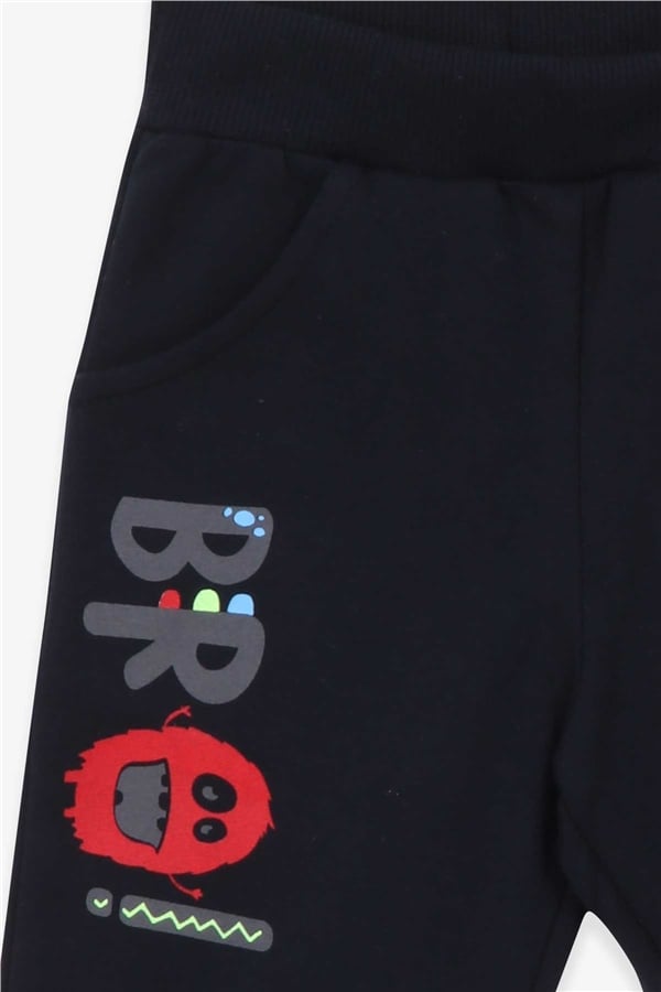 Baby Boy Sweatpants with Printed Pockets, Navy Blue (9 Months-1.5 Years)