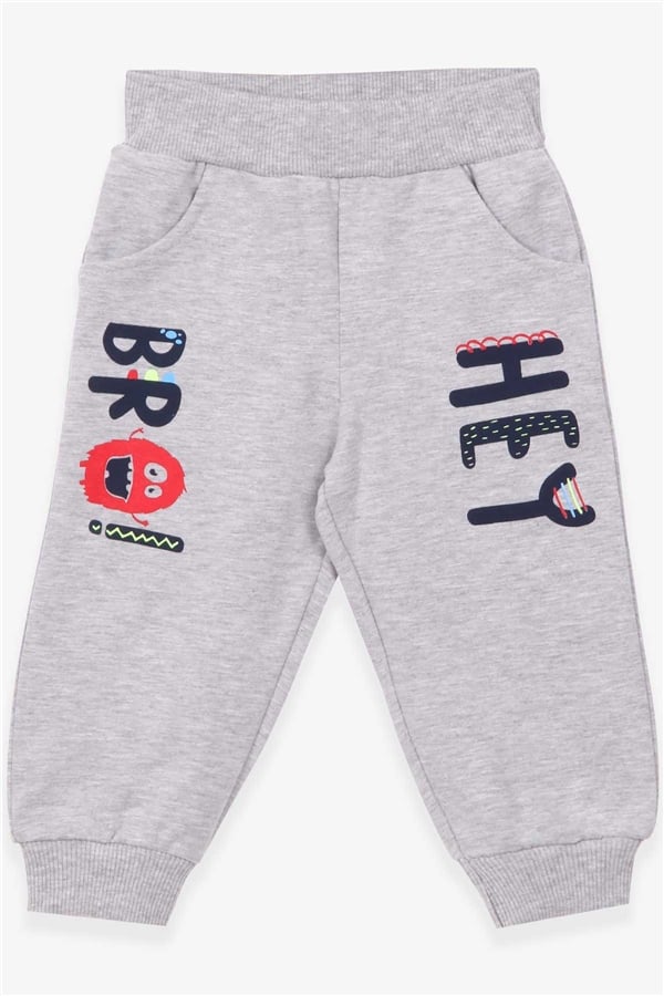 Baby Boy Sweatpants Printed with Pockets, Grey Melange (9 Months-3 Years)