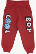 Baby Boy Sweatpants with Emoji Print, Terracotta Color (9 Months-1.5 Years)