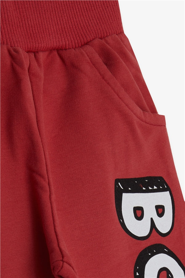 Baby Boy Sweatpants with Emoji Print, Terracotta Color (9 Months-1.5 Years)