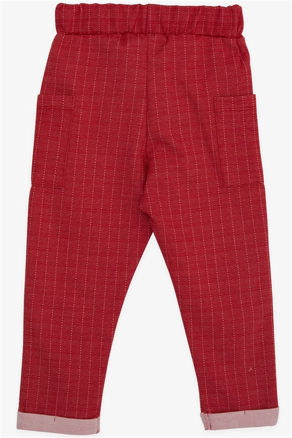 Baby Boy Sweatpants with Side Pockets, Striped Pomegranate (9 Months-1.5 Years)