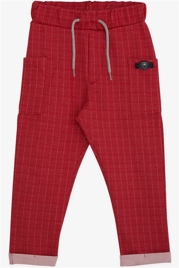 Baby Boy Sweatpants with Side Pockets, Striped Pomegranate (9 Months-1.5 Years)