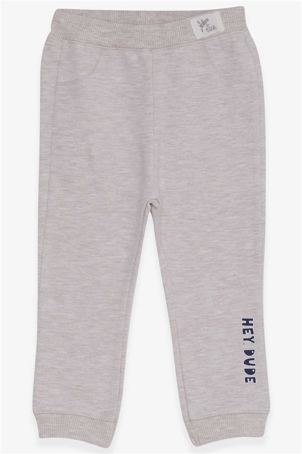 Baby Boy Sweatpants with Printed Text, Beige Melange (9 Months-1 Years)
