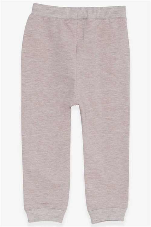 Baby Boy Sweatpants with Printed Text, Beige Melange (9 Months-1 Years)
