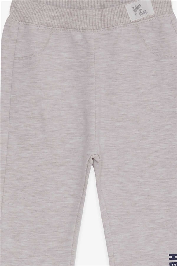 Baby Boy Sweatpants with Printed Text, Beige Melange (9 Months-1 Years)
