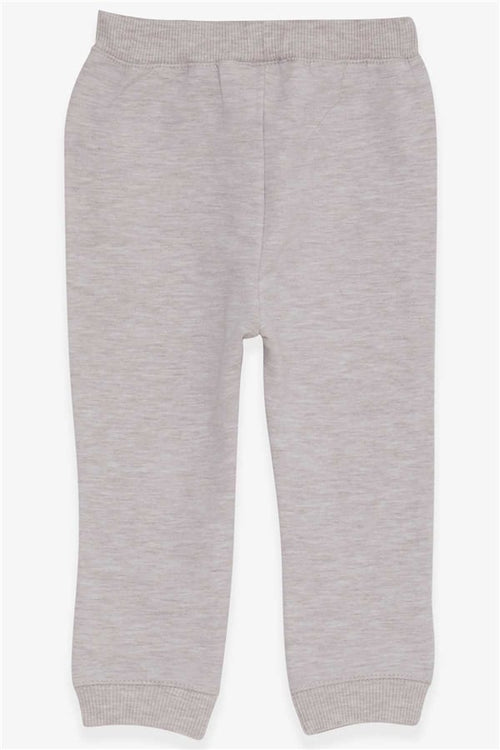 Baby Boy Sweatpants with Printed Text, Beige Melange (9 Months-1 Years)