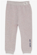 Baby Boy Sweatpants with Printed Text, Beige Melange (9 Months-1 Years)