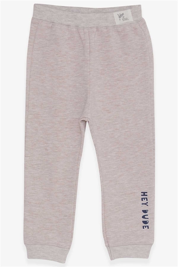 Baby Boy Sweatpants with Printed Text, Beige Melange (9 Months-1 Years)