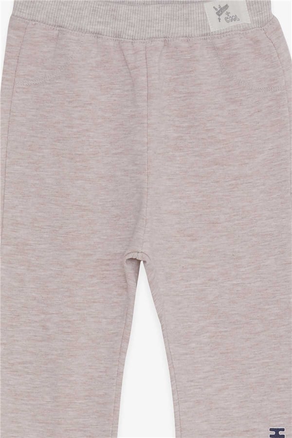 Baby Boy Sweatpants with Printed Text, Beige Melange (9 Months-1 Years)