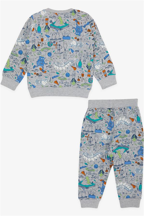 Baby Boy Tracksuit Set, Printed Pattern, Grey (6 Months-2 Years)