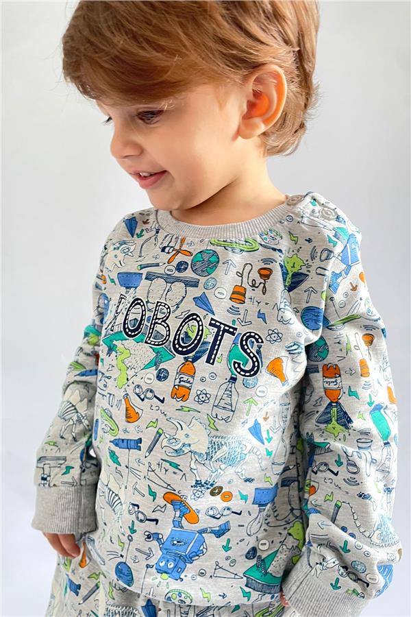 Baby Boy Tracksuit Set, Printed Pattern, Beige (6 Months-2 Years)