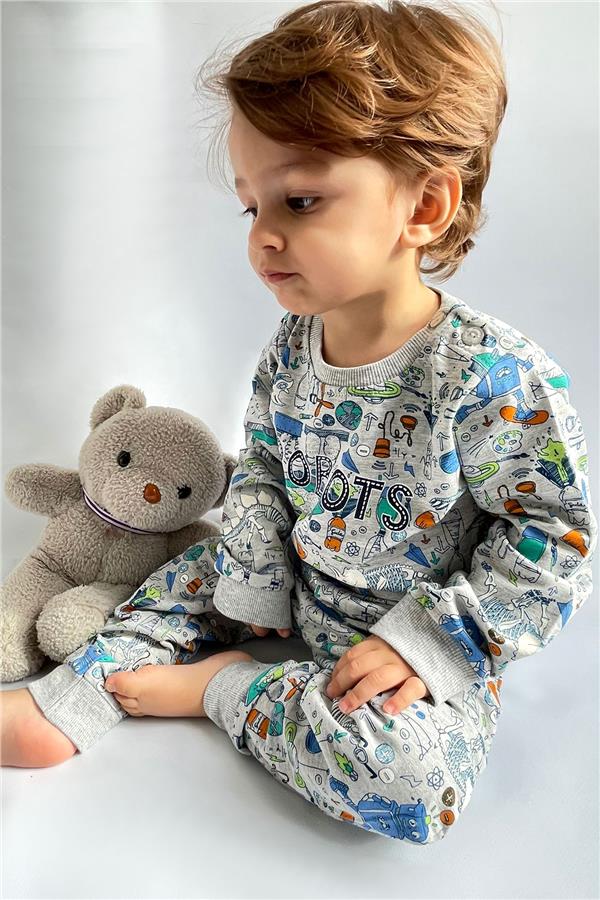 Baby Boy Tracksuit Set, Printed Pattern, Beige (6 Months-2 Years)
