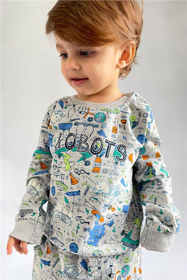 Baby Boy Tracksuit Set, Printed Pattern, Beige (6 Months-2 Years)