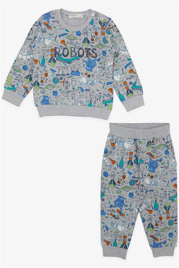Baby Boy Tracksuit Set, Printed Pattern, Grey (6 Months-2 Years)