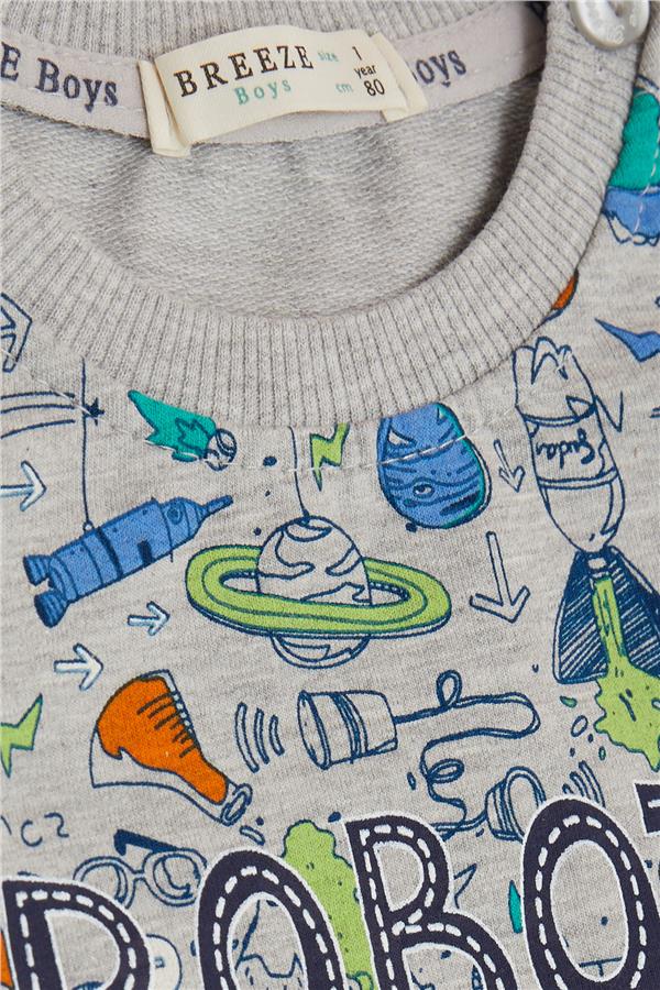Baby Boy Tracksuit Set, Printed Pattern, Grey (6 Months-2 Years)