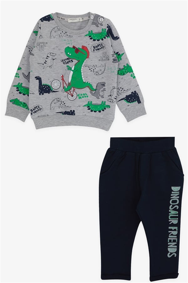 Baby Boy Tracksuit Set, Dinosaur Print, Grey (9 Months - 1.5 Years)