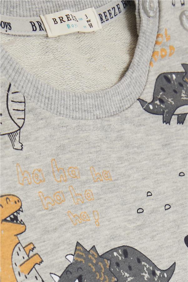 Baby Boy Tracksuit Set with Cheerful Animal Design, Grey Melange (9 Months - 1.5 Years)