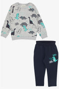 Baby Boy Tracksuit Set with Cheerful Animal Design, Grey Melange (9 Months - 1.5 Years)