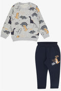 Baby Boy Tracksuit Set with Cheerful Animal Design, Grey Melange (9 Months - 1.5 Years)