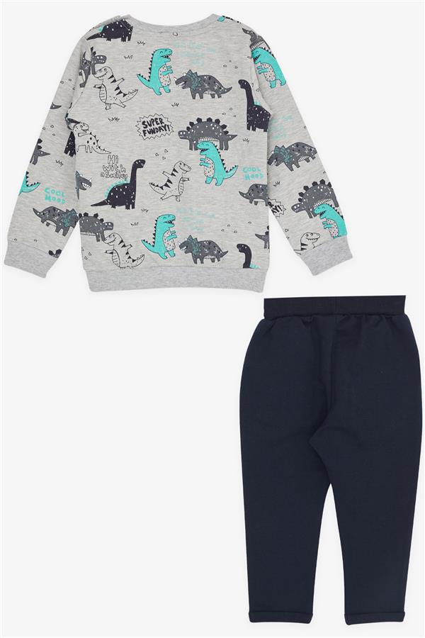Baby Boy Tracksuit Set with Cheerful Animal Design, Grey Melange (9 Months - 1.5 Years)