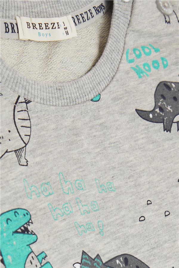 Baby Boy Tracksuit Set with Cheerful Animal Design, Grey Melange (9 Months - 1.5 Years)