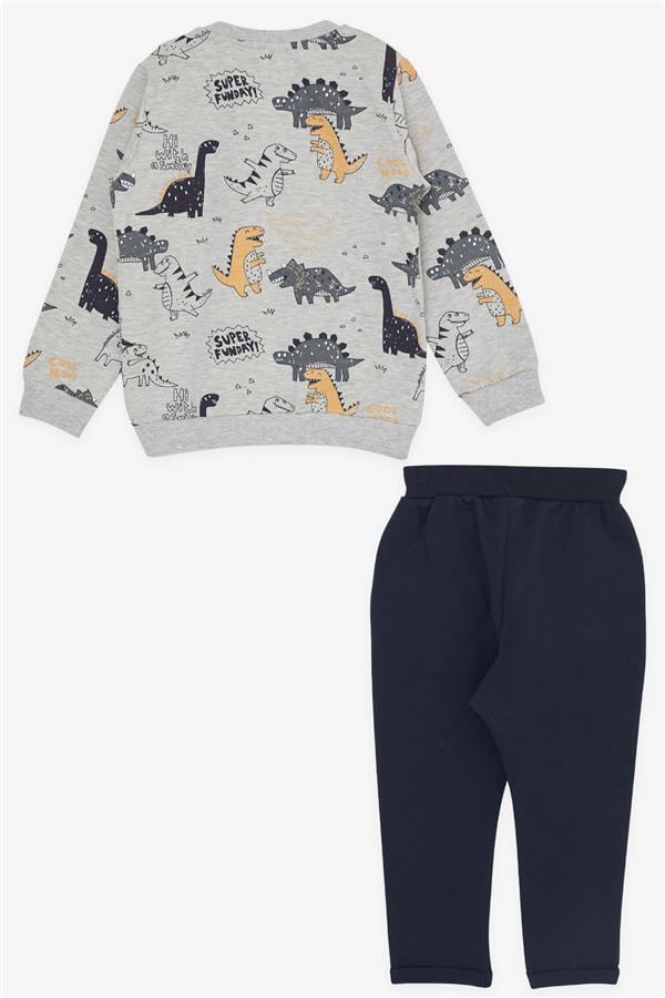 Baby Boy Tracksuit Set with Cheerful Animal Design, Grey Melange (9 Months - 1.5 Years)
