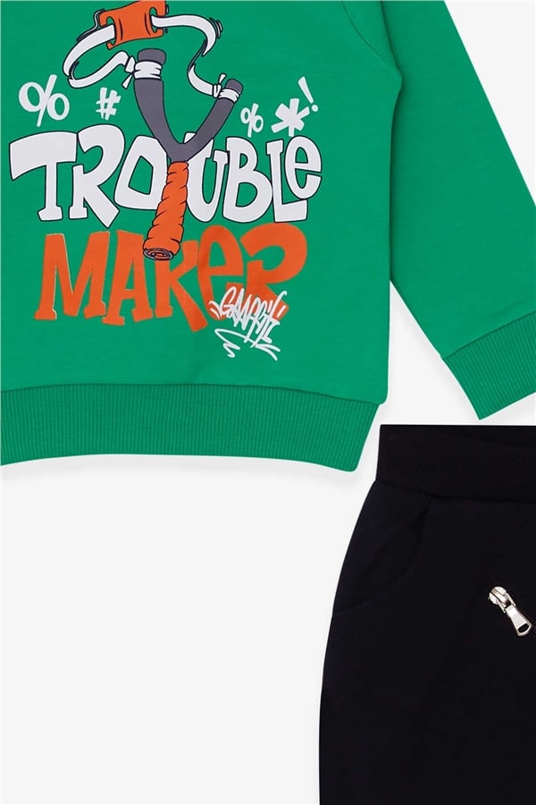 Baby Boy Tracksuit Set with Slingshot Print, Green (9 Months-2 Years)