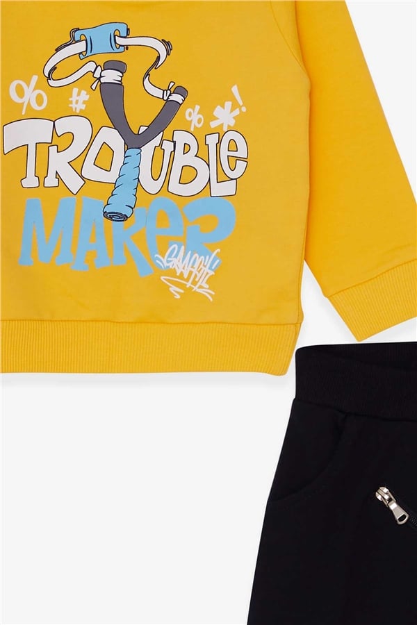 Baby Boy Tracksuit Set with Slingshot Print, Yellow (9 Months-1 Years)