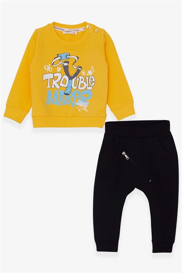 Baby Boy Tracksuit Set with Slingshot Print, Yellow (9 Months-1 Years)