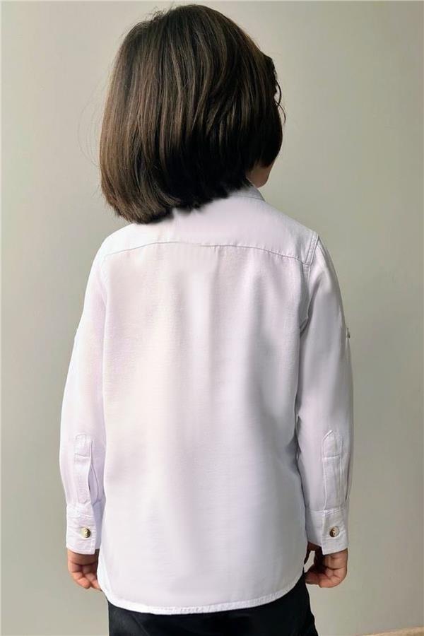 Baby Boy Shirt with Buttons and Emblem, White (9 Months-3 Years)