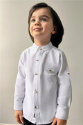 Baby Boy Shirt with Buttons and Emblem, White (9 Months-3 Years)