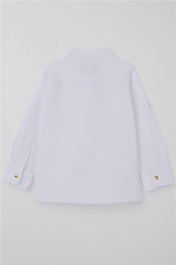 Baby Boy Shirt with Buttons and Emblem, White (9 Months-3 Years)