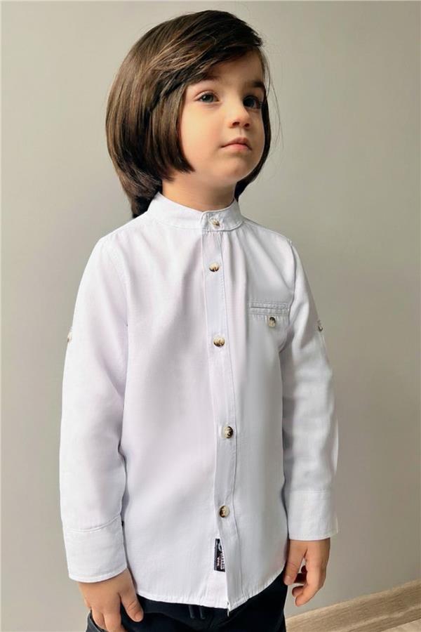 Baby Boy Shirt with Buttons and Emblem, White (9 Months-3 Years)