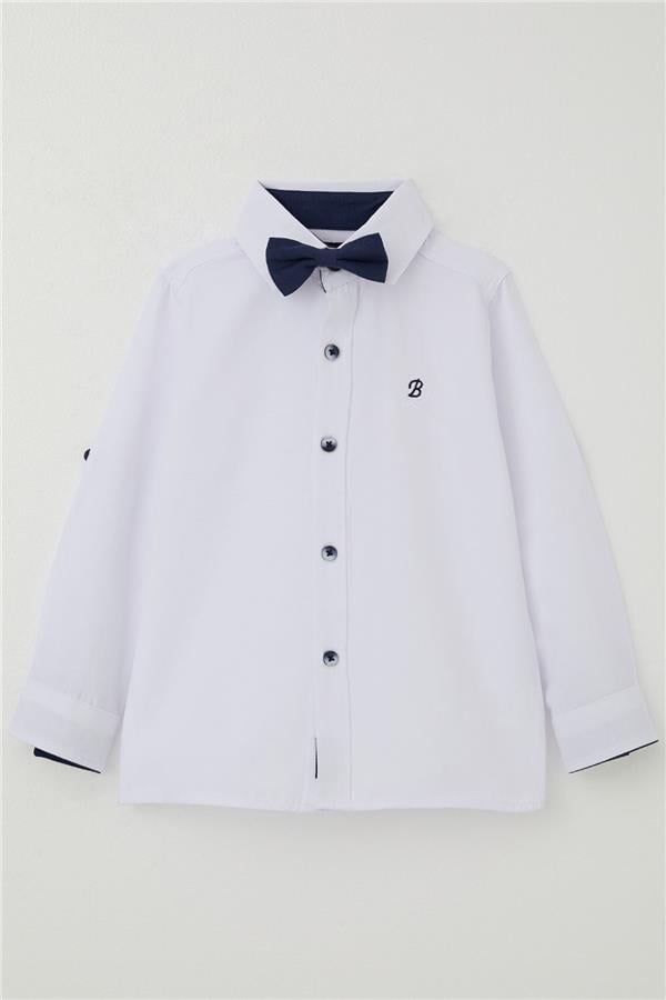 Baby Boy Shirt with Buttons and Bow Tie, White (9 Months-3 Years)
