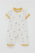 Baby Boy Short-Sleeved Romper with Sky Theme and Animal Pattern, Ecru (0-6 Months)