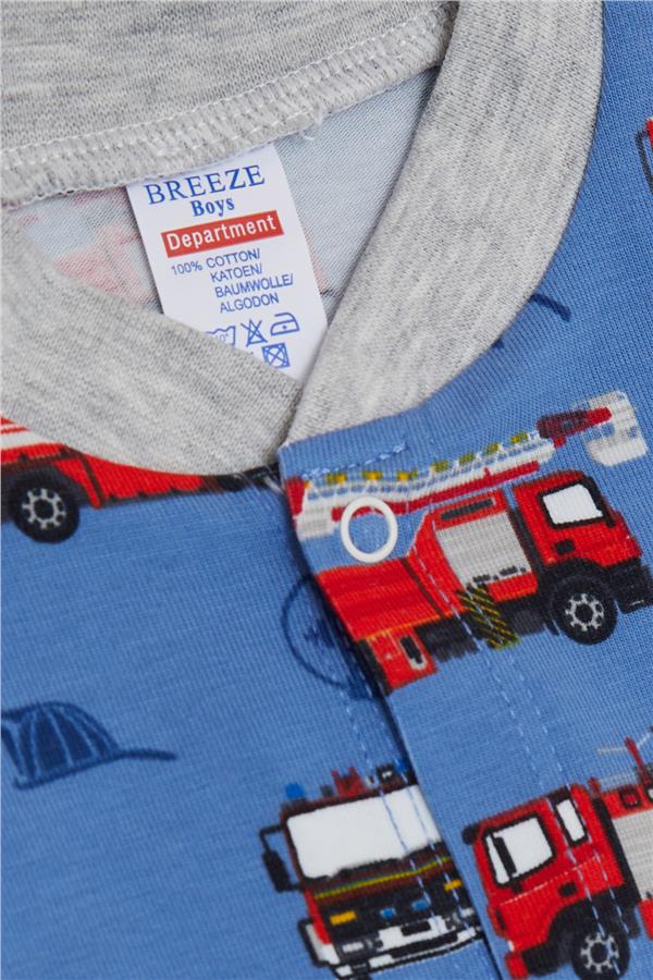 Baby Boy Footed Romper with Fire Truck Design, Indigo (0-6 Months)