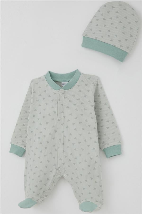Baby Boy Footed Romper with Mini Triangle Pattern, Aqua Green (0-6 Months)