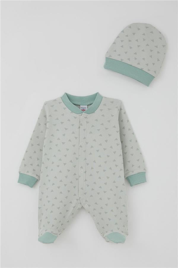 Baby Boy Footed Romper with Mini Triangle Pattern, Aqua Green (0-6 Months)