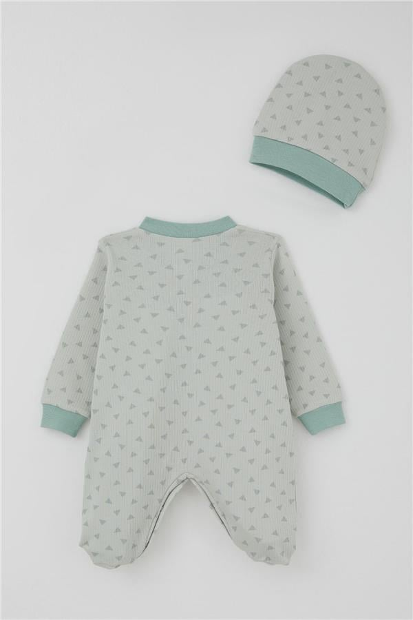 Baby Boy Footed Romper with Mini Triangle Pattern, Aqua Green (0-6 Months)